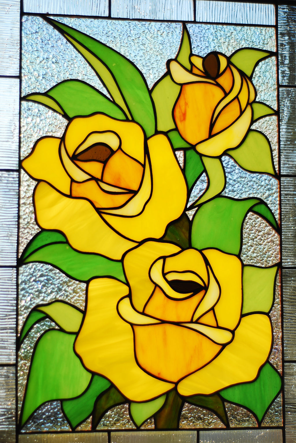 Stained Glass Window Panel Yellow Rose 12 x 16 in. Motherʼs Day Gift, Large Window Hangings, Custom Flower Suncatchers, Tiffany Glass art