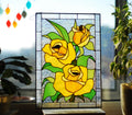 Stained Glass Window Panel Yellow Rose 12 x 16 in. Motherʼs Day Gift, Large Window Hangings, Custom Flower Suncatchers, Tiffany Glass art
