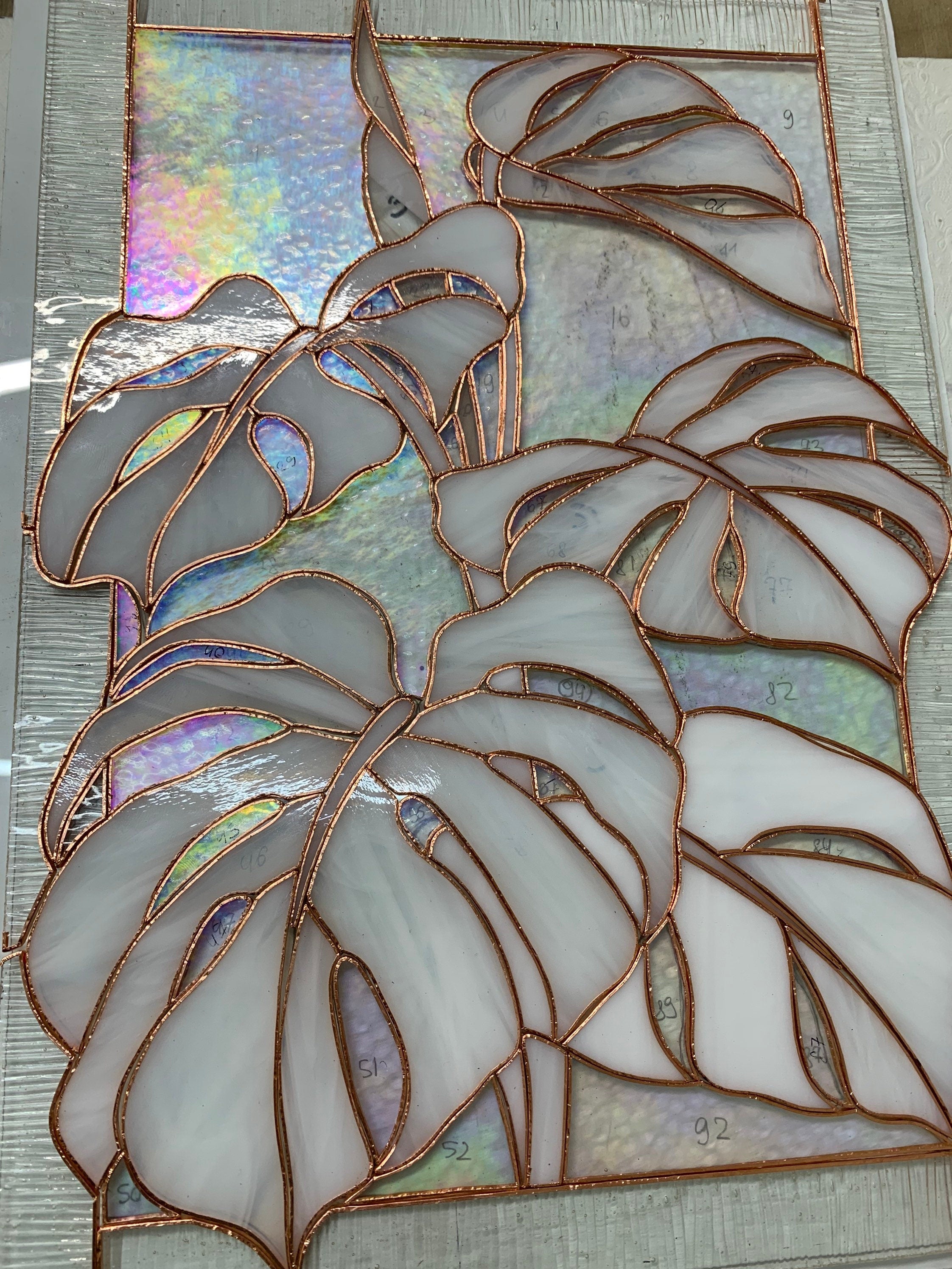 Stained glass panel Variegated monstera 16 X 12 inches Window hangings Leaf sun catcher Monstera albo plant, Personalized Gift for Mom