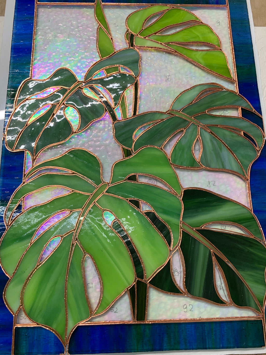 Stained Glass Window Panel Monstera Leaves Custom Window Hangings, Rectangle Suncatcher, Handmade Mother’s Day gift, Tiffany Glass Art