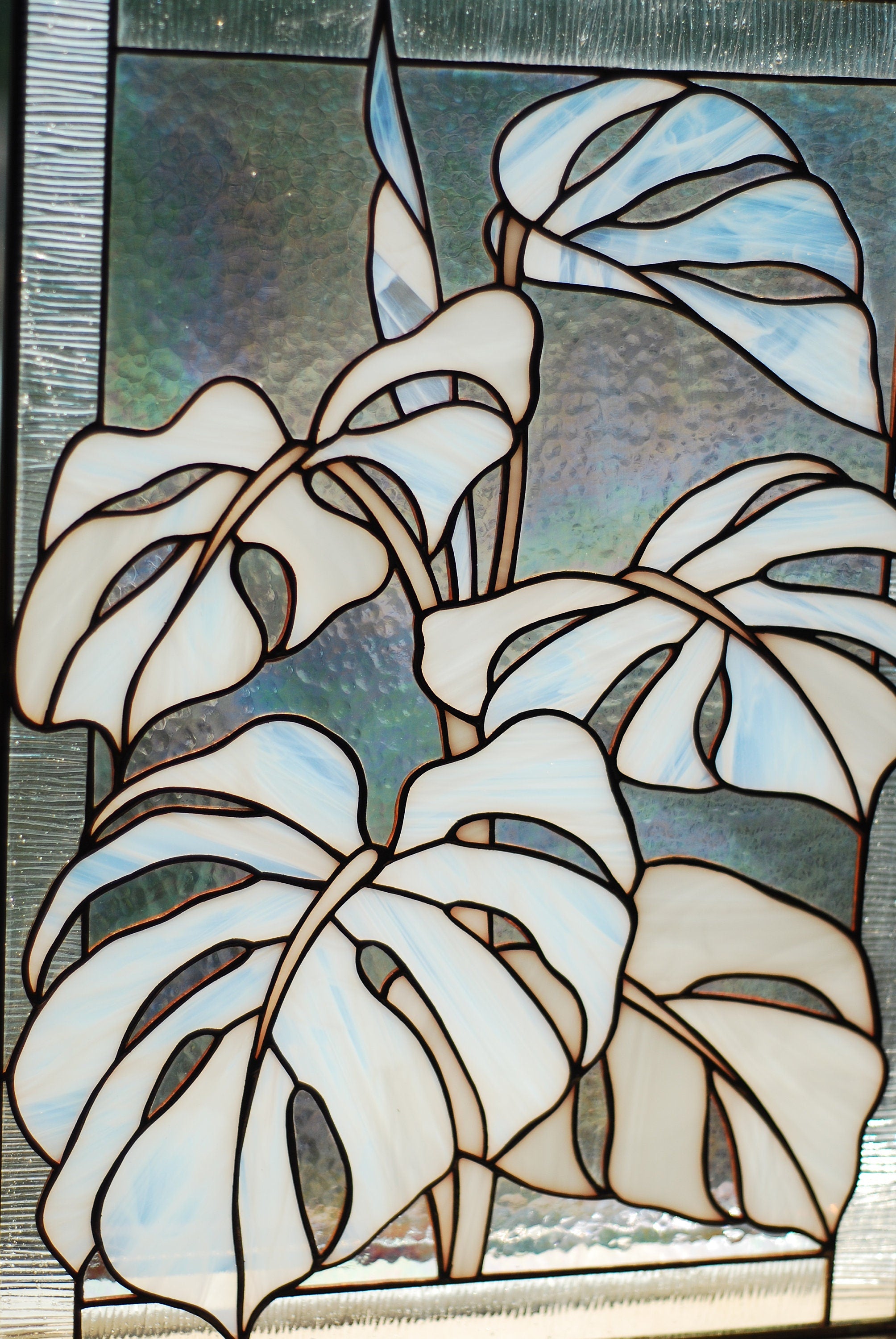 Stained glass panel Variegated monstera 16 X 12 inches Window hangings Leaf sun catcher Monstera albo plant, Personalized Gift for Mom
