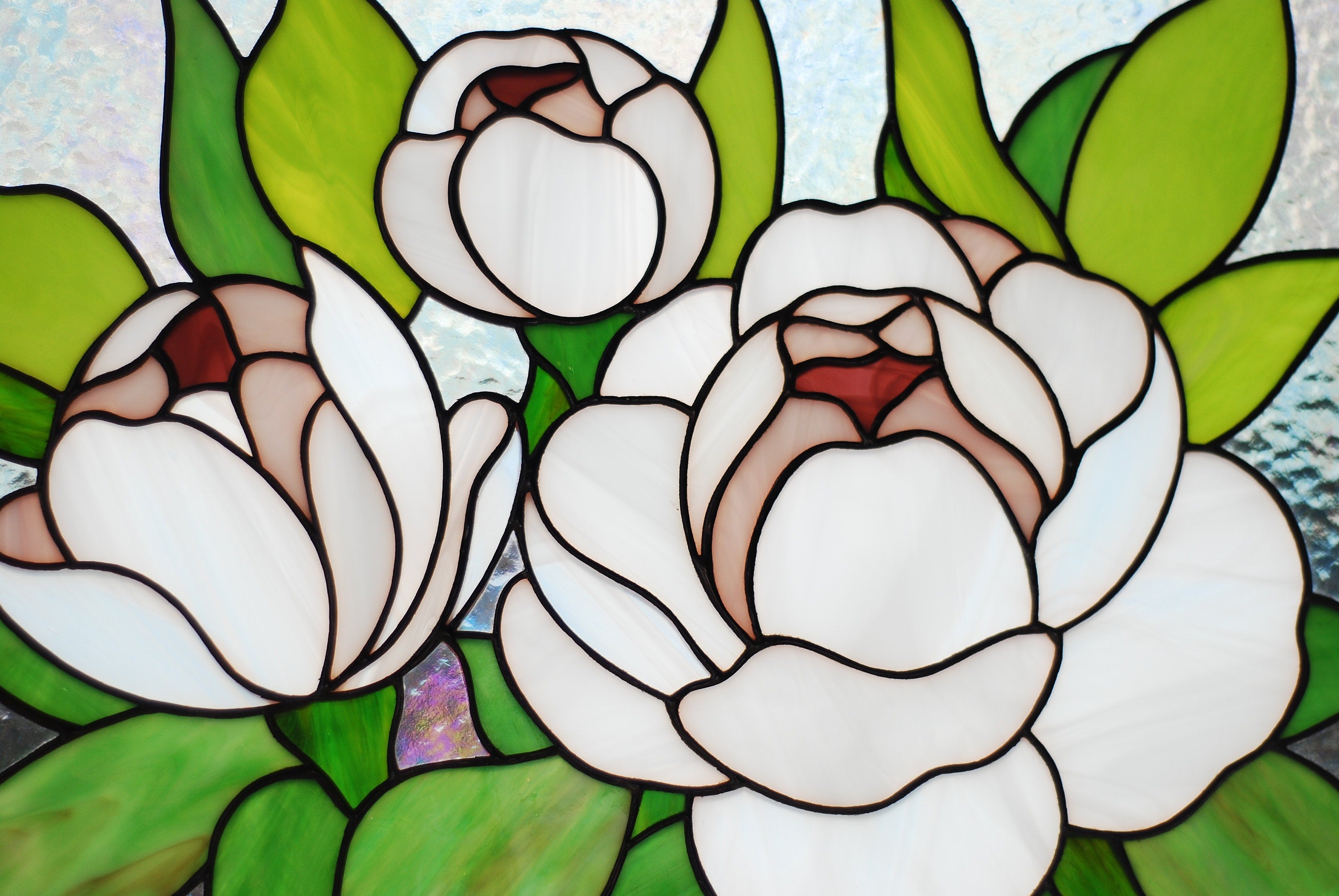 White peony stained glass panel, Flower window hangings Flower stained glass suncatcher, Tiffany window decor, Mother’s Day gift, Glass art