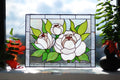 White peony stained glass panel, Flower window hangings Flower stained glass suncatcher, Tiffany window decor, Mother’s Day gift, Glass art