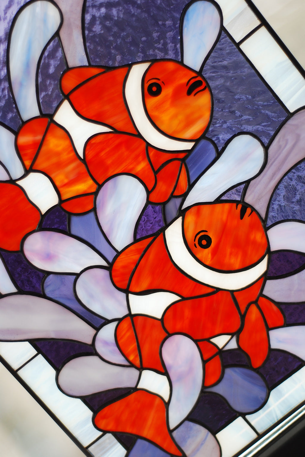 Clownfish Stained Glass Window Panel 11.5x15.5", Nautical Nemo Sun Catcher, Ocean Nursery Window Art, Tropical Fish Gift for Aquarium Lovers