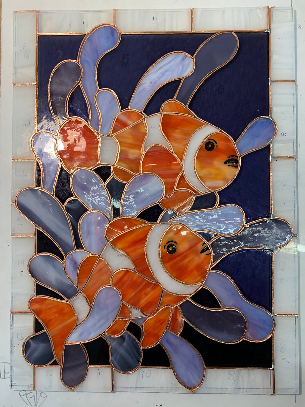 Clownfish Stained Glass Window Panel 11.5x15.5", Nautical Nemo Sun Catcher, Ocean Nursery Window Art, Tropical Fish Gift for Aquarium Lovers