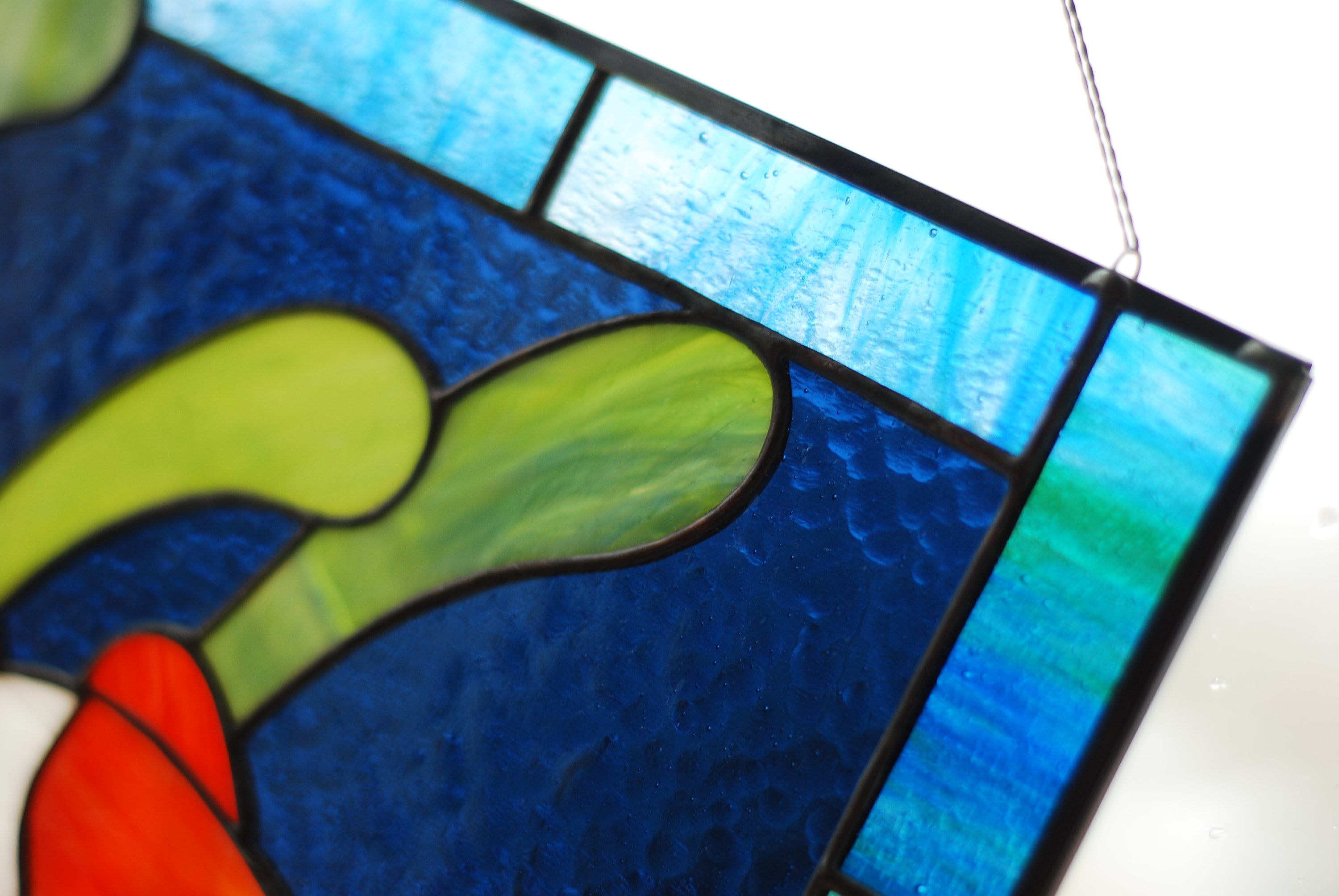 Clownfish Stained Glass Panel, Ocean Anemone Window Decor, Nautical Sun Catcher, Handmade Father's Day gift