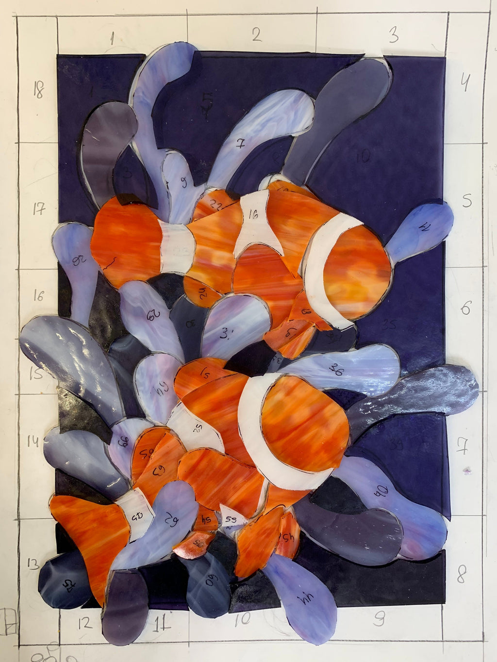 Clownfish Stained Glass Window Panel 11.5x15.5", Nautical Nemo Sun Catcher, Ocean Nursery Window Art, Tropical Fish Gift for Aquarium Lovers