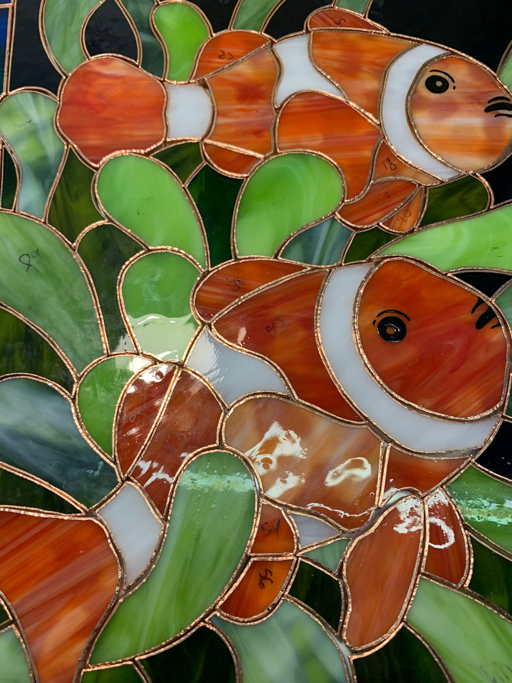 Clownfish Stained Glass Panel, Ocean Anemone Window Decor, Nautical Sun Catcher, Handmade Father's Day gift