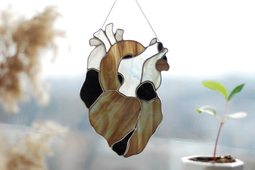 Anatomical Heart Stained Glass Suncatcher, Handmade Window Hanging