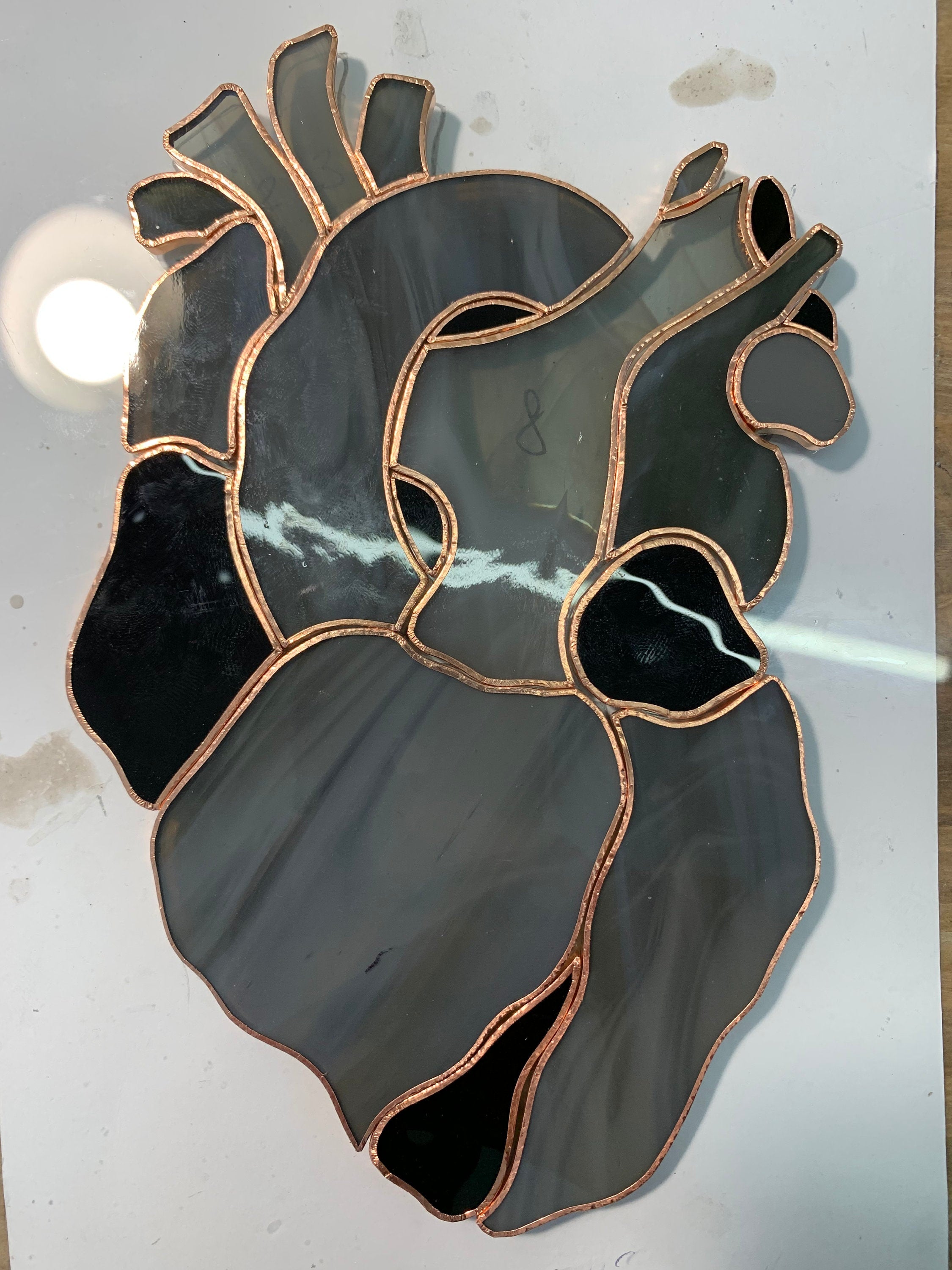 Anatomical Heart Stained Glass Suncatcher, Handmade Window Hanging