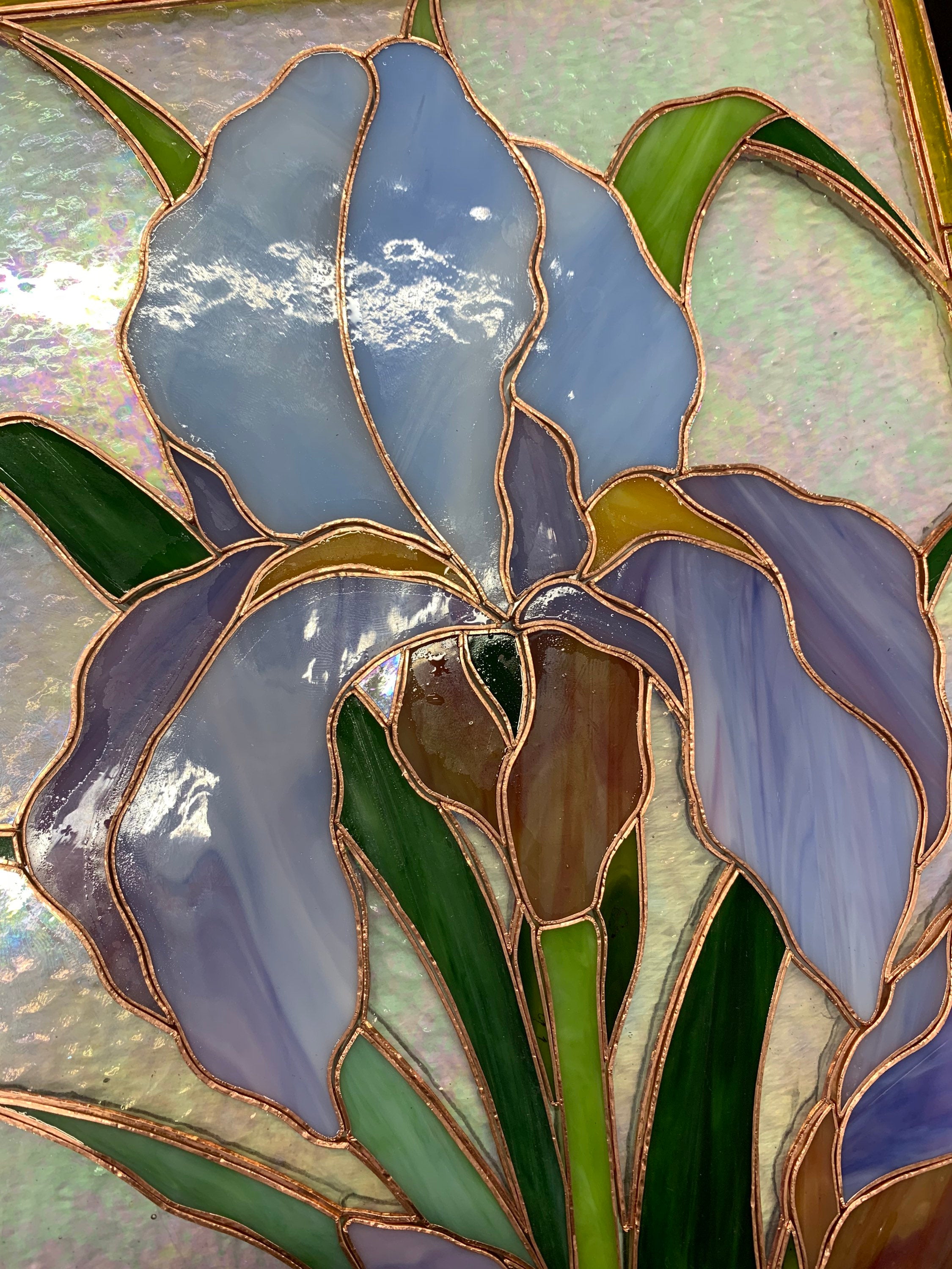 Purple Iris Stained Glass Window Hanging, Vertical Window Panel, Flower Stained Glass Suncatcher, Tiffany Window Decor Mother’s Day gift
