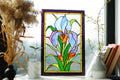 Purple Iris Stained Glass Window Hanging, Vertical Window Panel, Flower Stained Glass Suncatcher, Tiffany Window Decor Mother’s Day gift