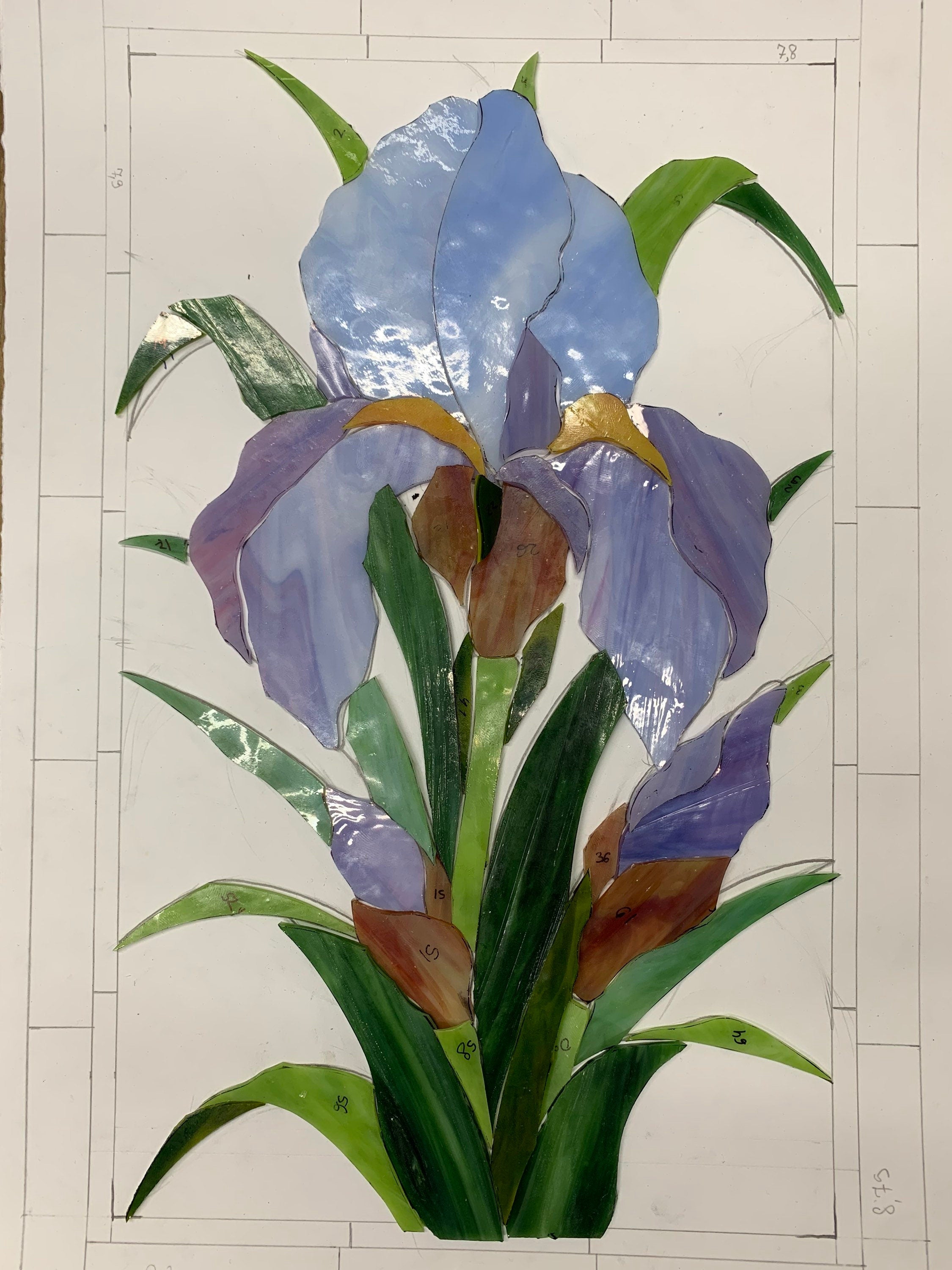 Purple Iris Stained Glass Window Hanging, Vertical Window Panel, Flower Stained Glass Suncatcher, Tiffany Window Decor Mother’s Day gift