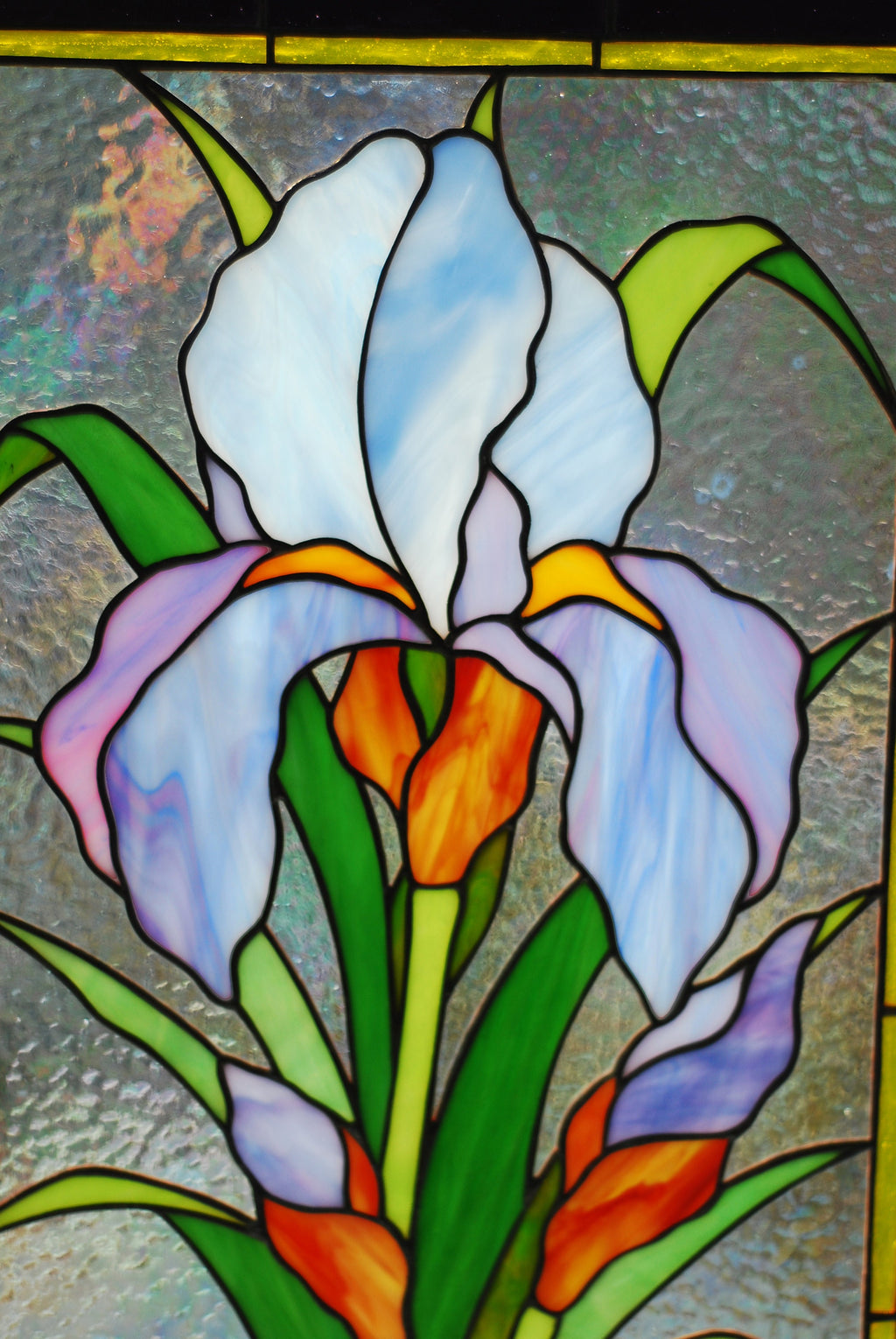 Purple Iris Stained Glass Window Hanging, Vertical Window Panel, Flower Stained Glass Suncatcher, Tiffany Window Decor Mother’s Day gift