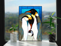 Stained Glass Window Panel Emperor Penguins Family – Handmade Tiffany Suncatchers – Unique Bird Home Decor Mother’s Day gift