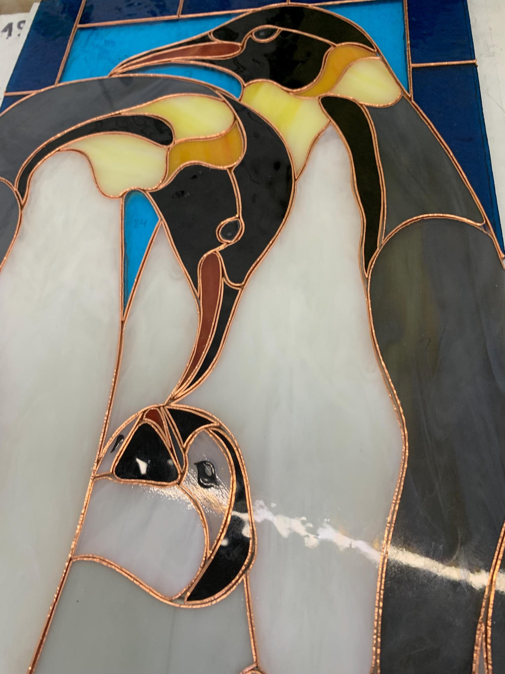 Stained Glass Window Panel Emperor Penguins Family – Handmade Tiffany Suncatchers – Unique Bird Home Decor Mother’s Day gift