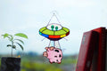 Stained Glass UFO Aliens are Abducting a Pig, Funny Suncatcher, Window Hanging Decor, Mother’s Day gift, Tiffany Glass Art