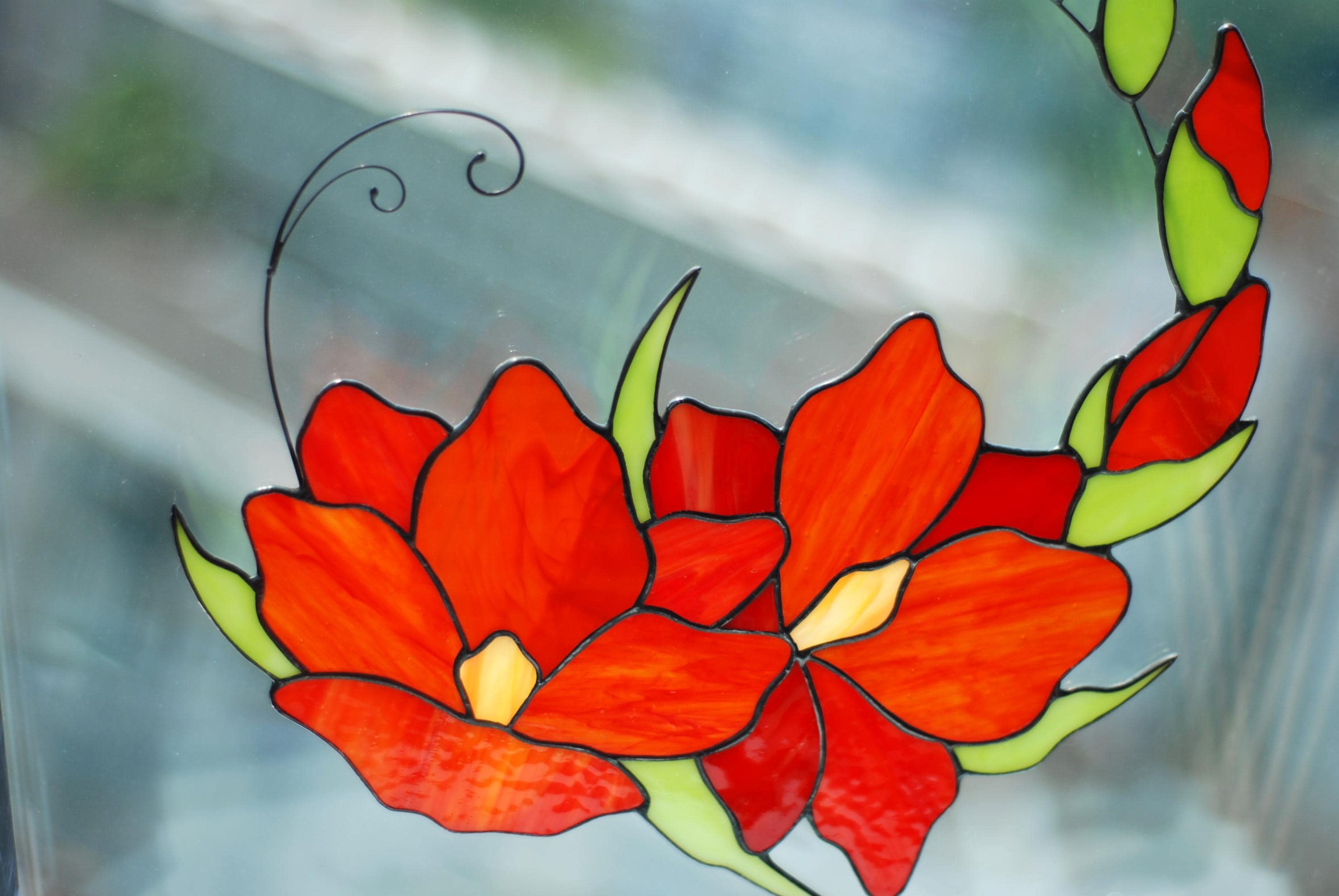 Orange freesia flower Stained glass tiffany Stained glass window hangings Stained glass suncatchers Freesia bouquets Mother’s Day gift