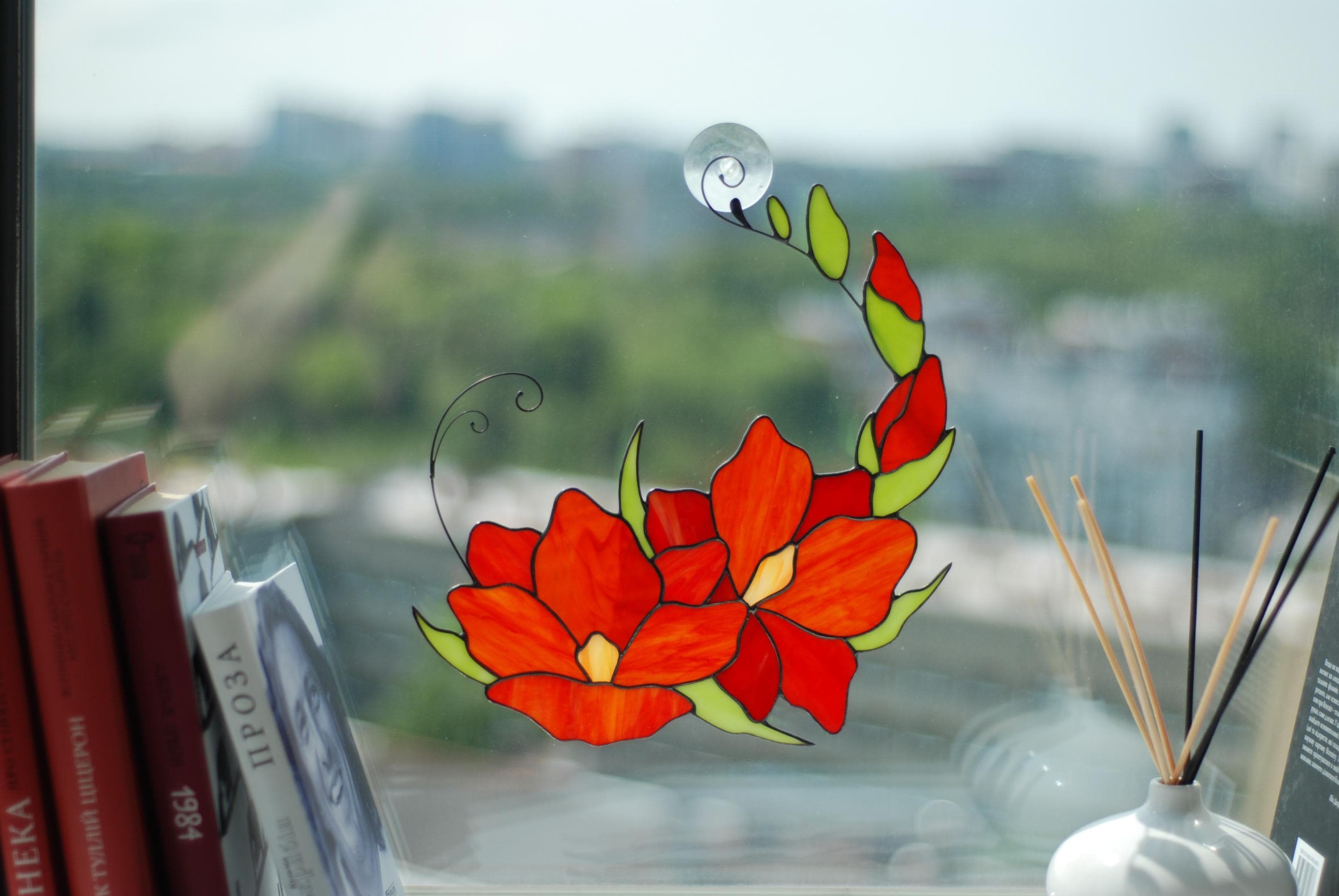 Orange freesia flower Stained glass tiffany Stained glass window hangings Stained glass suncatchers Freesia bouquets Mother’s Day gift