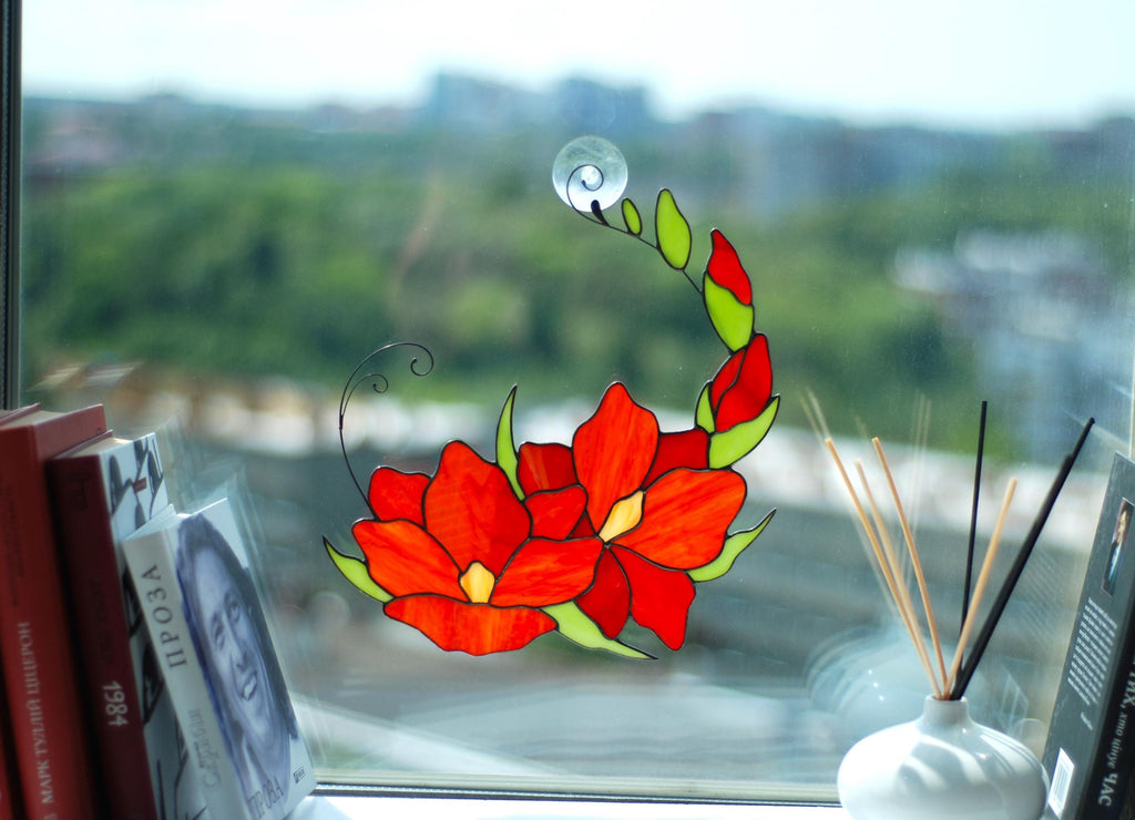 Orange freesia flower Stained glass tiffany Stained glass window hangings Stained glass suncatchers Freesia bouquets Mother’s Day gift