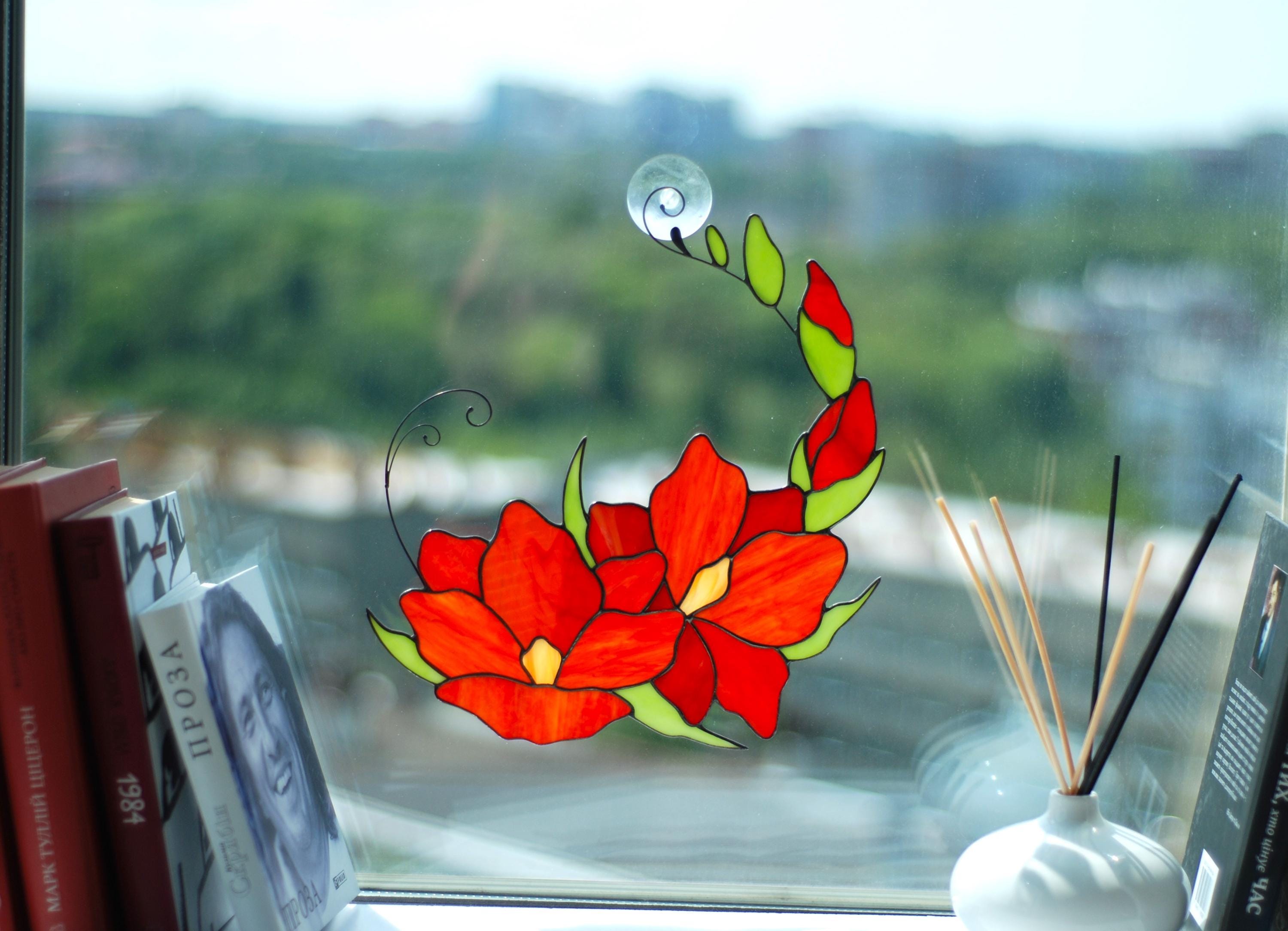 Orange freesia flower Stained glass tiffany Stained glass window hangings Stained glass suncatchers Freesia bouquets Mother’s Day gift