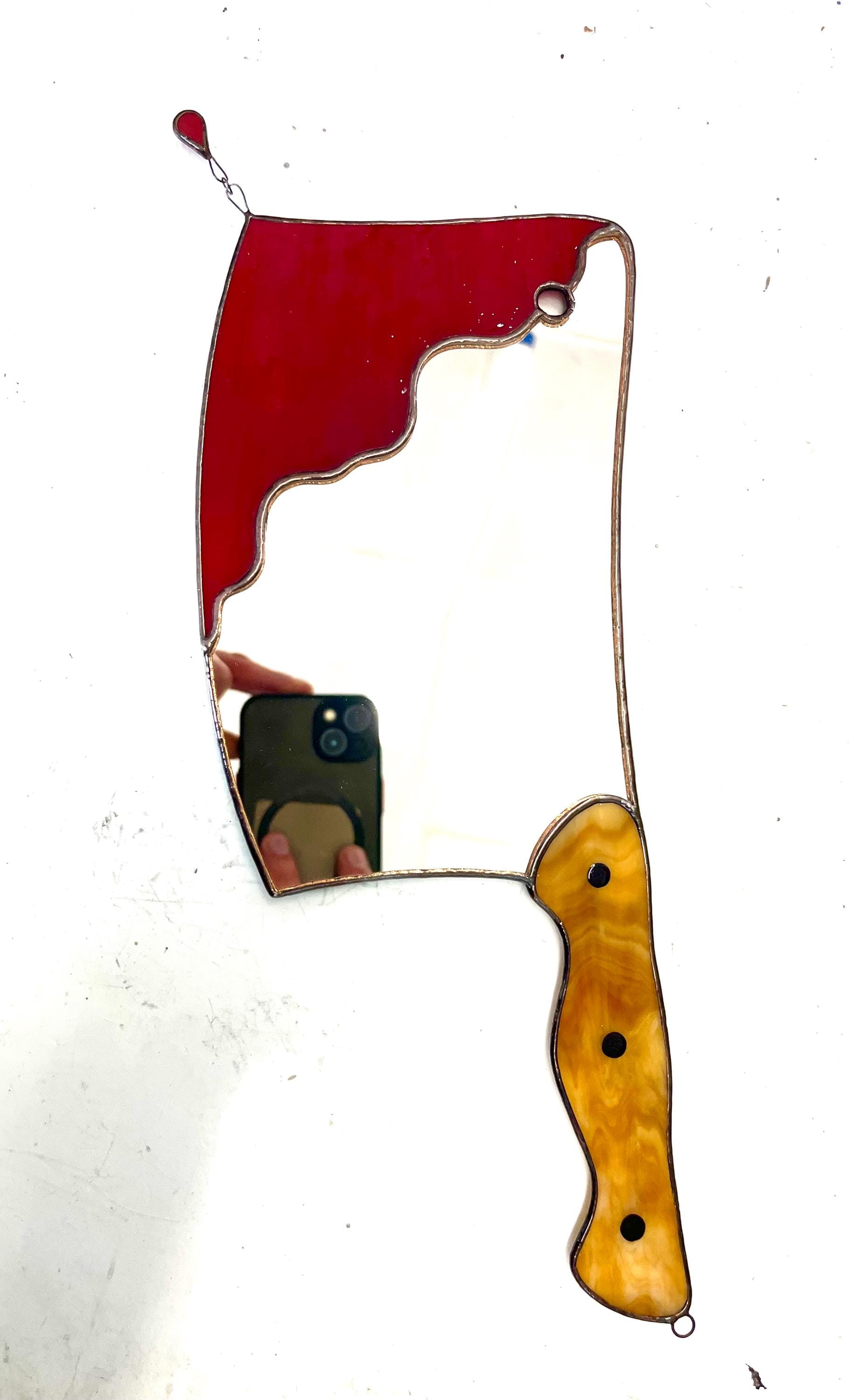 Stained Glass Cleaver Suncatcher, Bloody Gothic Window Hanging, Horror Decor