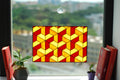 Geometric Stained Glass Window Hanging, Tiffany Style, Yellow Red Art