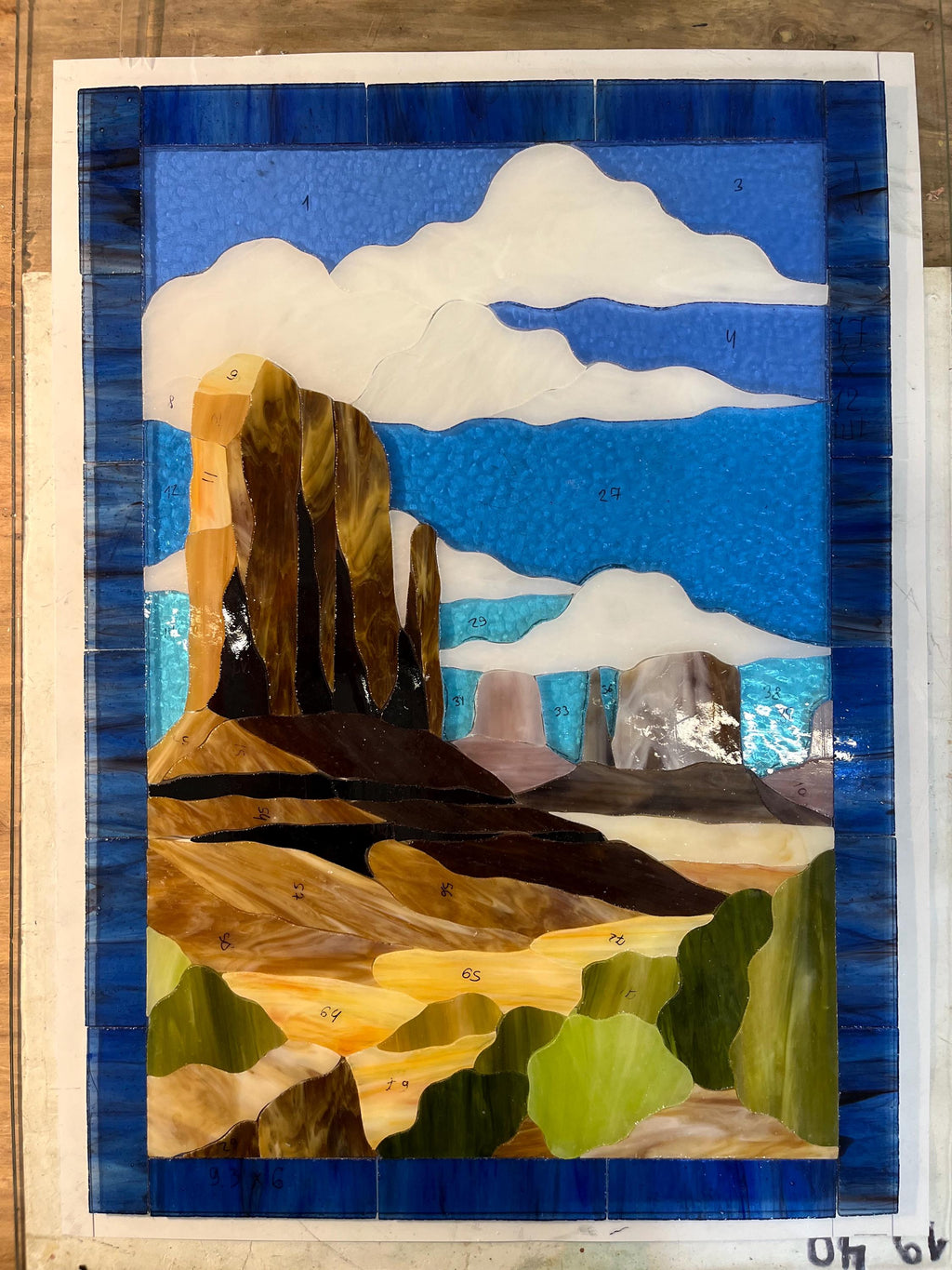 Monument Valley Stained Glass Window Hanging 13x18.5 in, Desert Canyon Suncatcher, Southwest Landscape Panel, Western Home Decor
