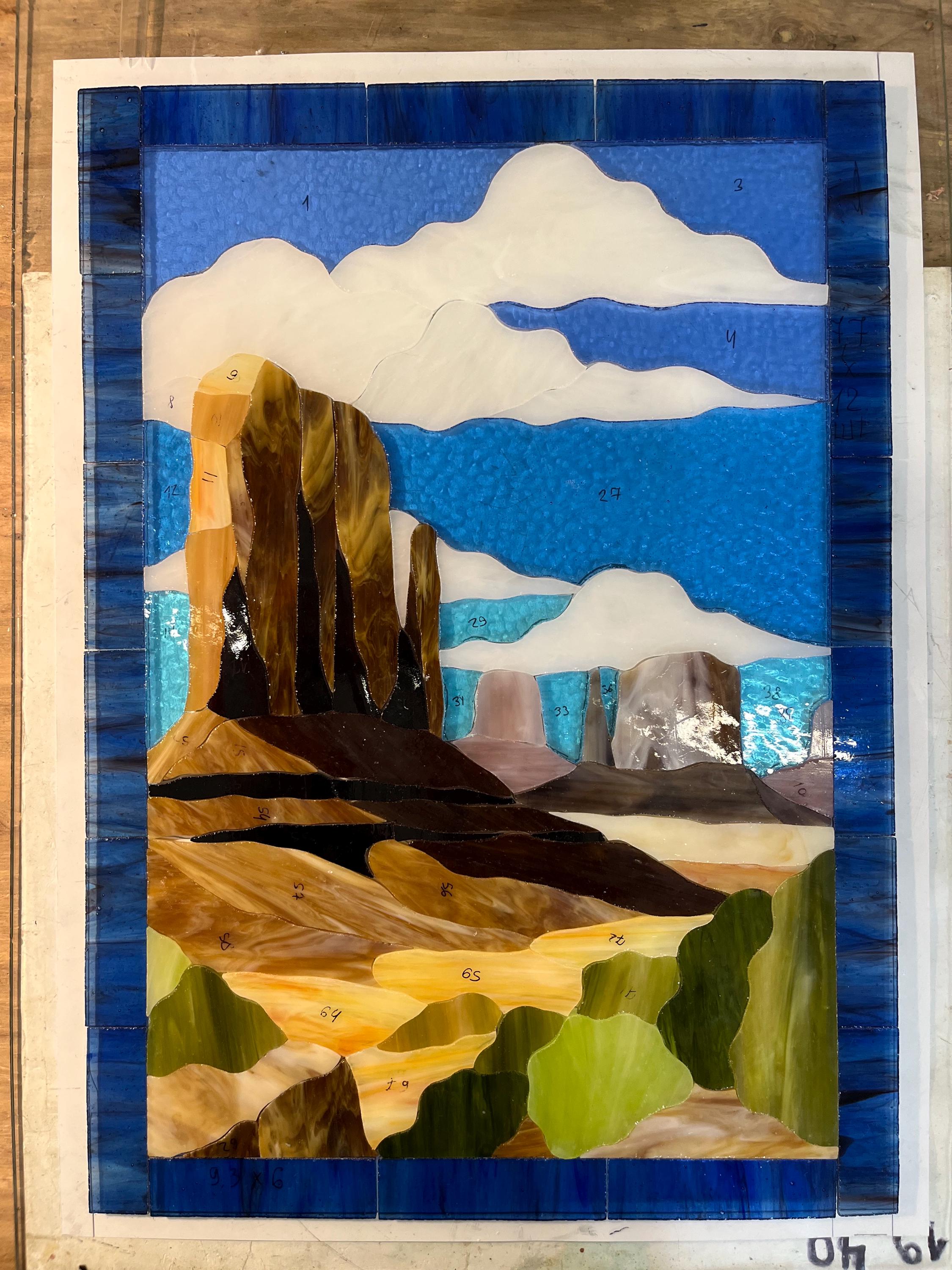 Monument Valley Stained Glass Window Hanging 13x18.5 in, Desert Canyon Suncatcher, Southwest Landscape Panel, Western Home Decor