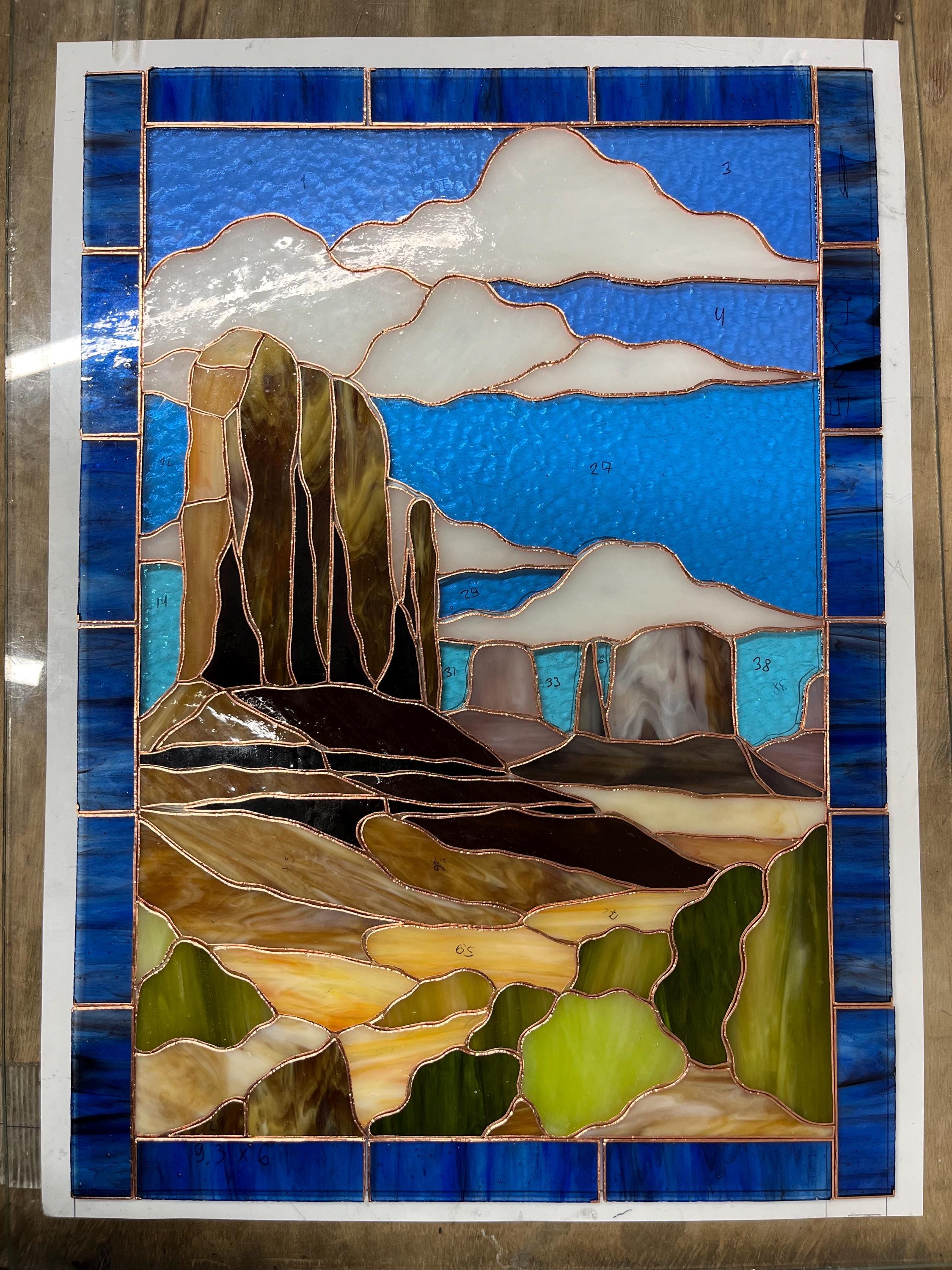 Monument Valley Stained Glass Window Hanging 13x18.5 in, Desert Canyon Suncatcher, Southwest Landscape Panel, Western Home Decor