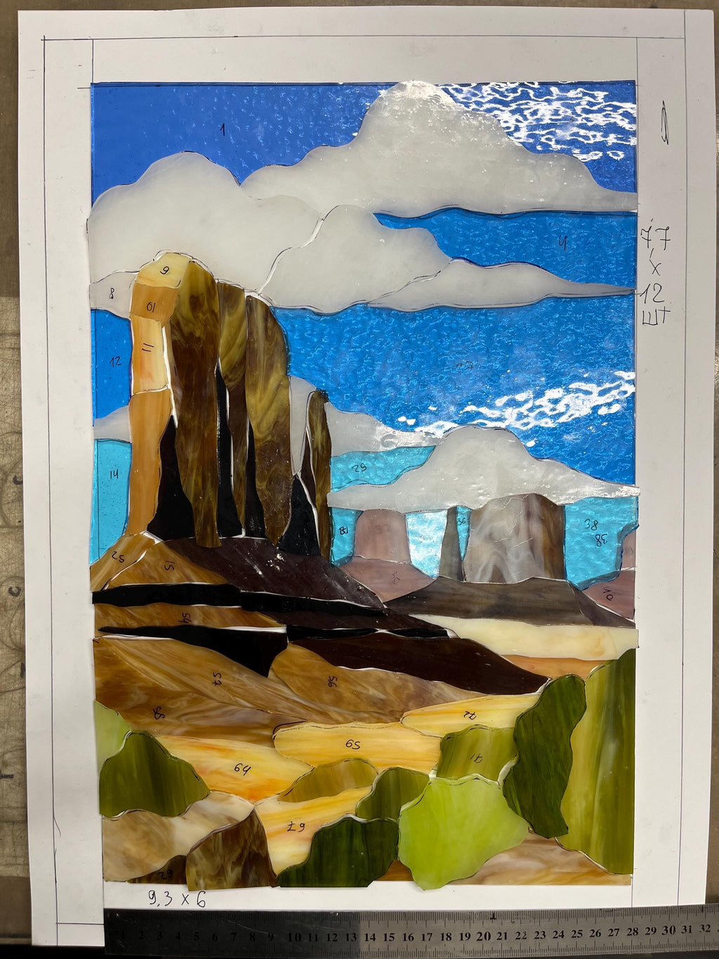 Monument Valley Stained Glass Window Hanging 13x18.5 in, Desert Canyon Suncatcher, Southwest Landscape Panel, Western Home Decor