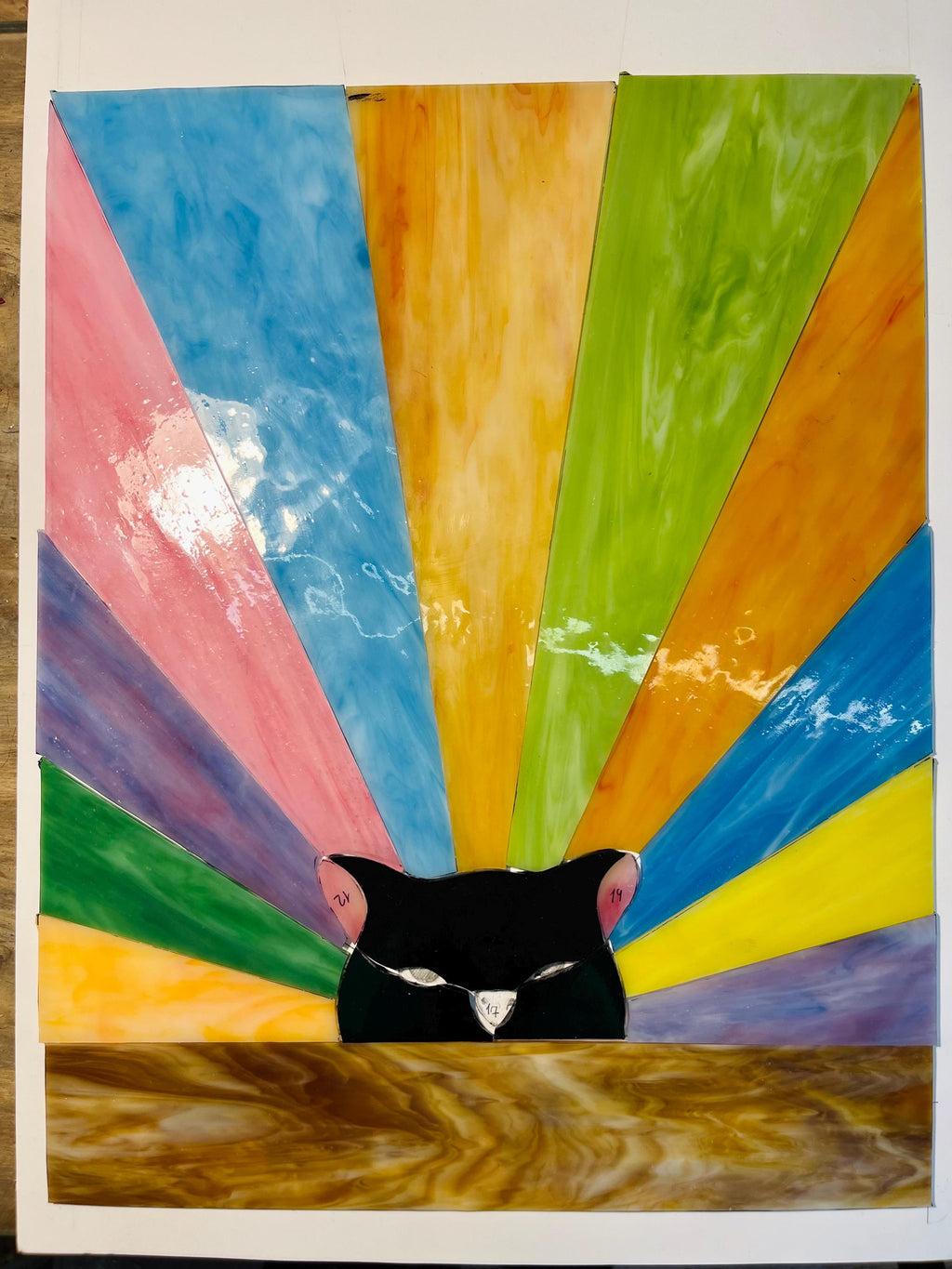 Stained Glass Window Panel - Black Cat 13.8 × 10.8 in. Tiffany Style Rainbow Window Hangings, Mother’s Day gift, Handmade Suncatcher