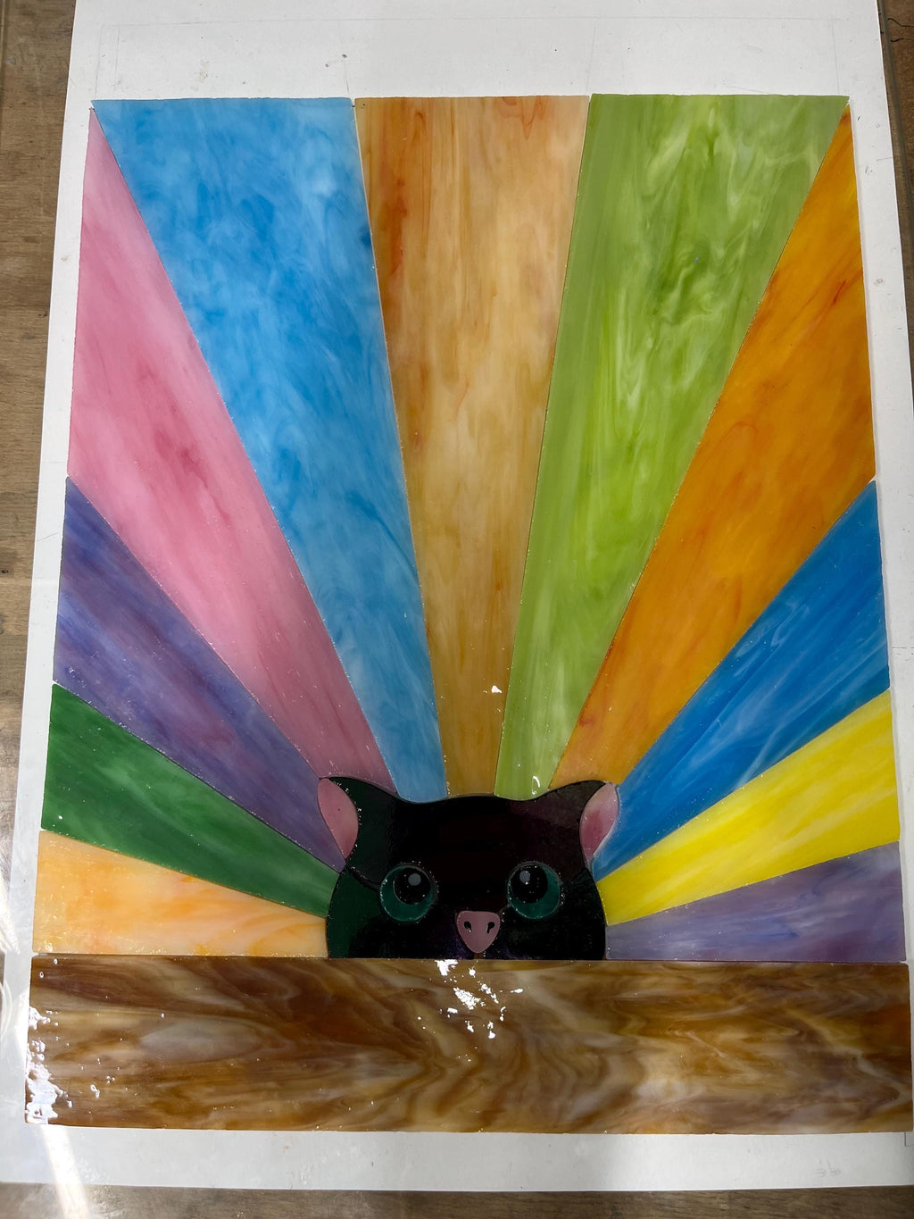Stained Glass Window Panel - Black Cat 13.8 × 10.8 in. Tiffany Style Rainbow Window Hangings, Mother’s Day gift, Handmade Suncatcher
