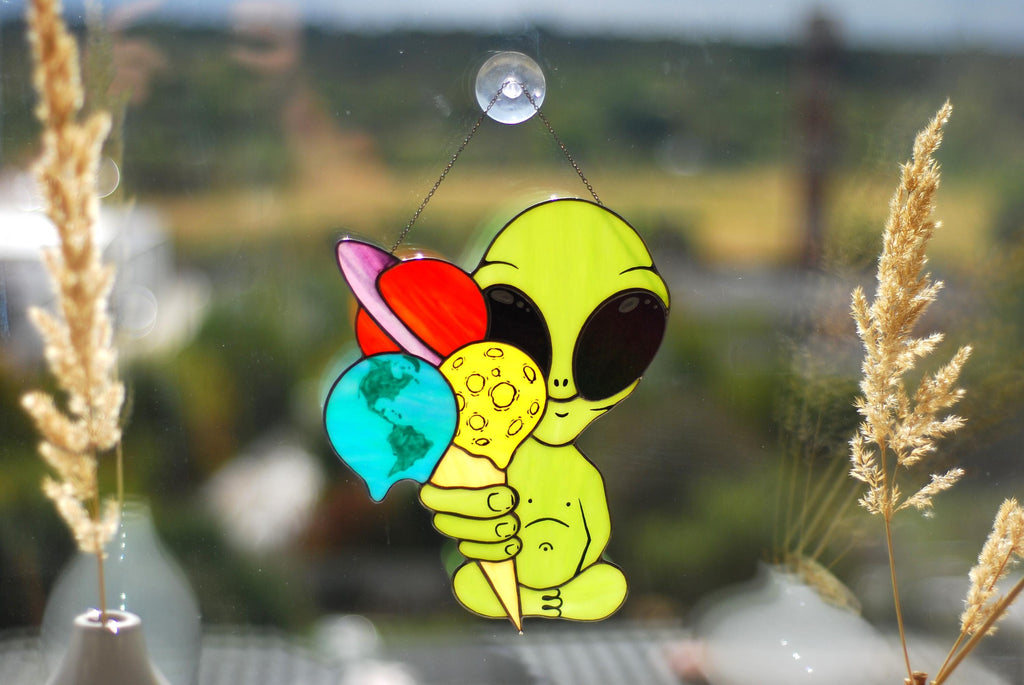 Stained Glass Alien Suncatcher | Ice Cream Planets, Cosmic Window Decor