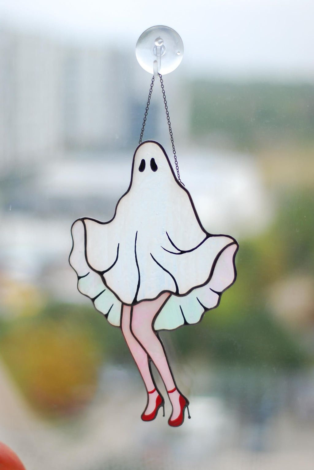 Ghost Stained Glass Suncatcher – Funny Halloween Window Decor Inspired by Marilyn Monroe Window Hangings