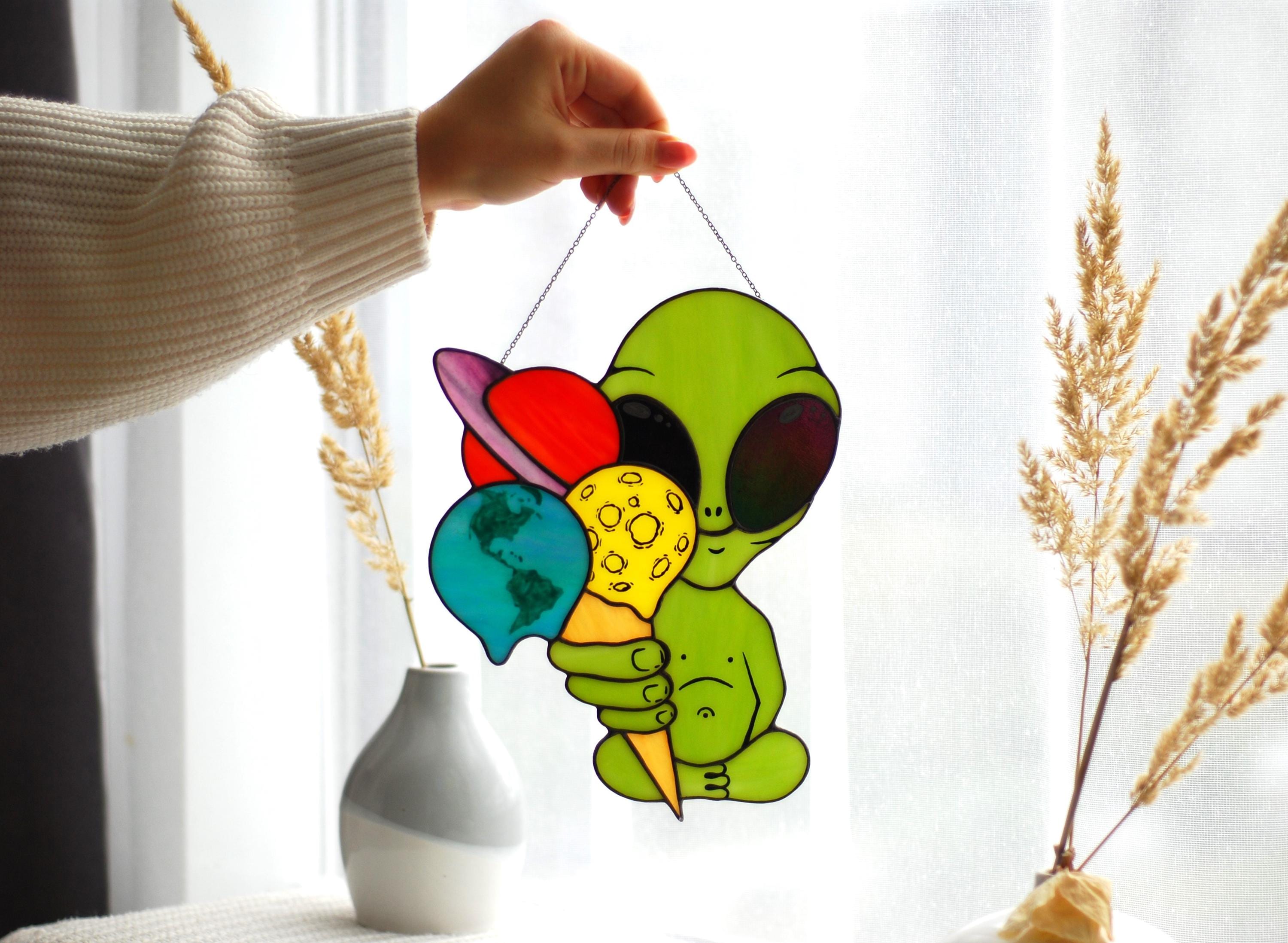 Stained Glass Alien Suncatcher | Ice Cream Planets, Cosmic Window Decor