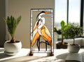 Handmade Stained Glass Heron Panel, Bird Window Hanging, Wooden Stand Included