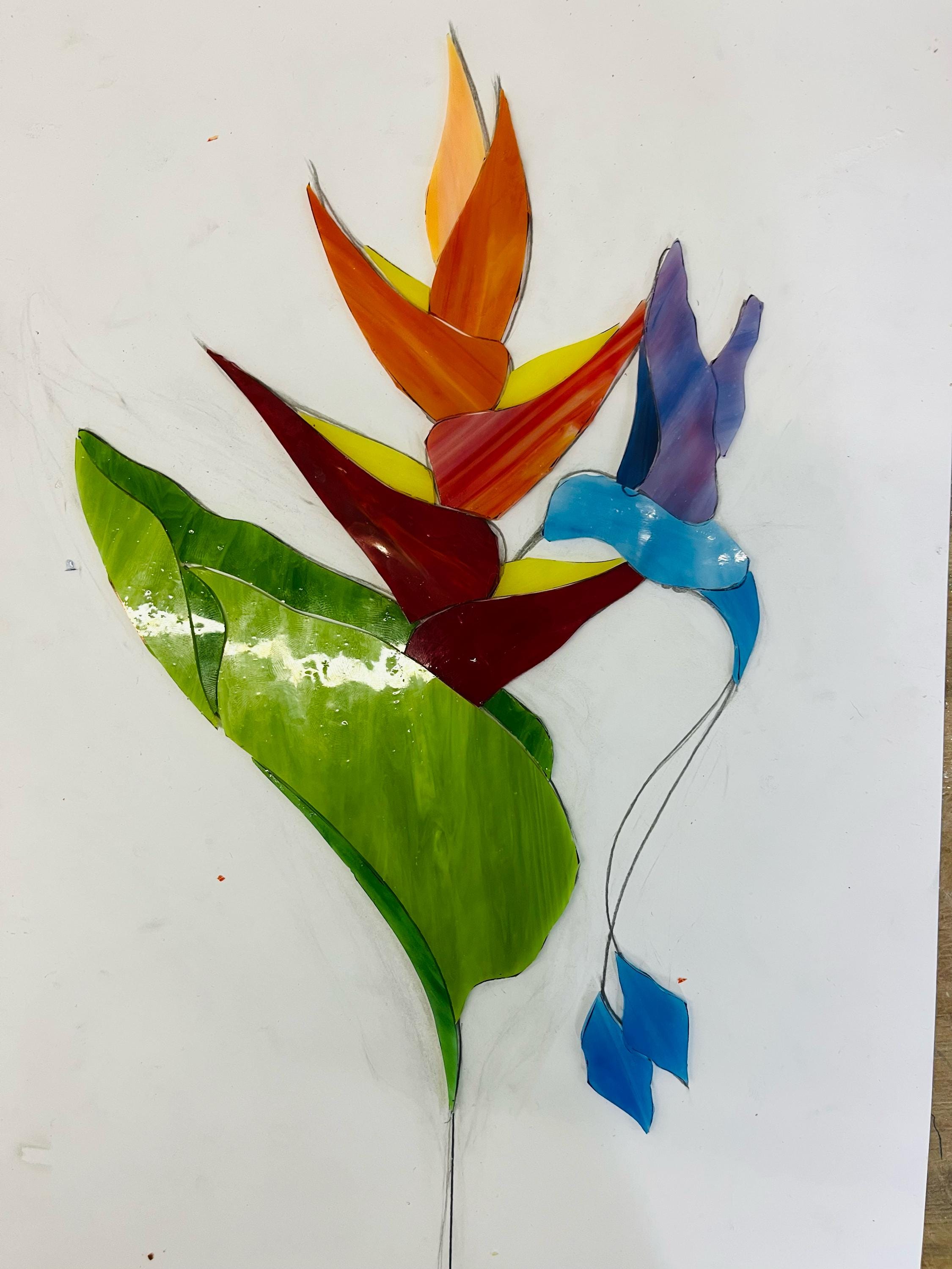 Stained Glass Hummingbird Suncatcher, Bird of Paradise, Tiffany Decor