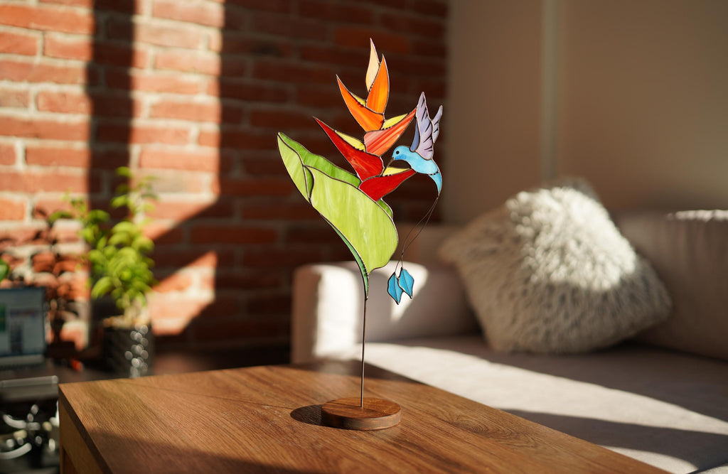 Stained Glass Hummingbird Suncatcher, Bird of Paradise, Tiffany Decor
