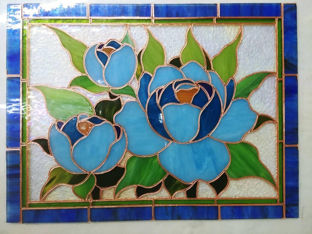 Peony stained glass window hangings, Handmade,Easter Gift for Mom, Custom stained glass flower decor, Modern stained glass panel