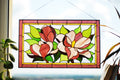 Stained Glass Magnolia Panel 15.5 x12.5 inch. Floral Window Hangings, Purple flower Suncatcher, Handmade Home Decoration Tiffany Glass Art