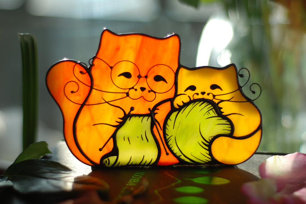 Stained Glass Cats Candle Holder – Whimsical Table Decor, Cat Lover Gift