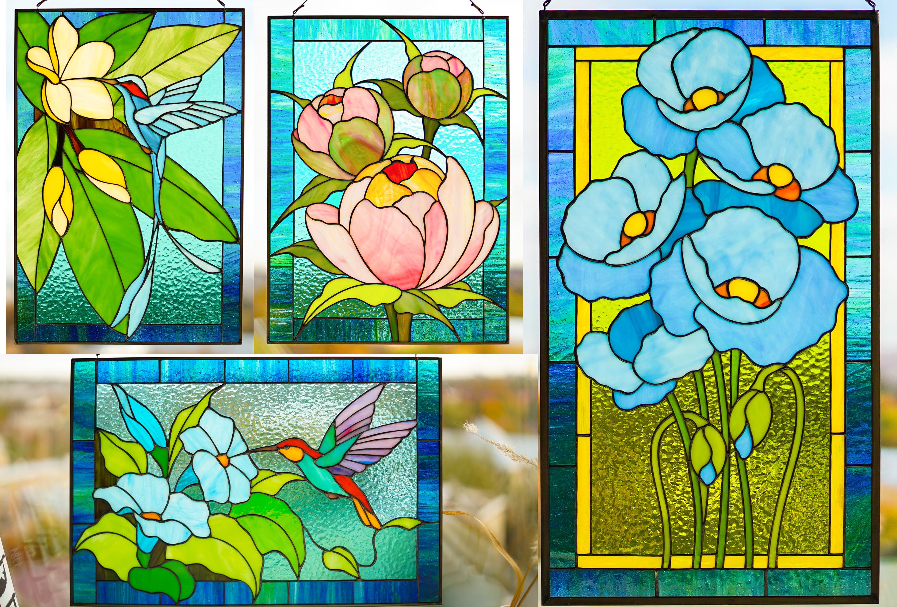 Geometric stained glass panel 16 × 10.3 in. Tiffany Window Hangings, Home House Decor, Handmade Sun Catcher, Easter Gift for Mom