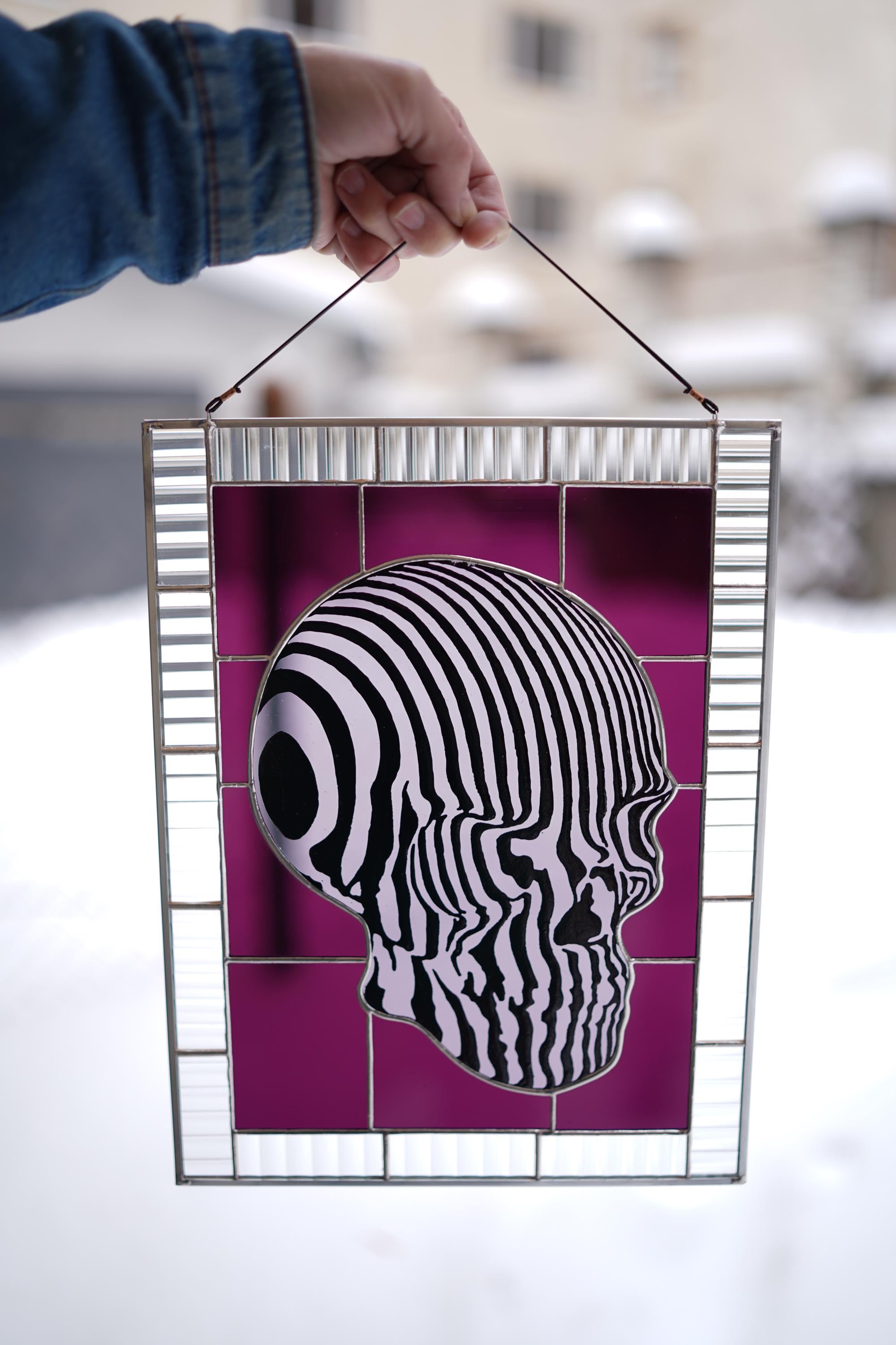 Optical Illusion Skull Stained Glass Panel 10x13 in, Gothic Home Decor, Skull Suncatcher, Macabre Art Gift, Handcrafted Window Hanging