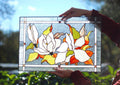 Magnolia Stained Glass Panel, Large Window Hanging, Custom Wall Art (16 x 11 inc.)