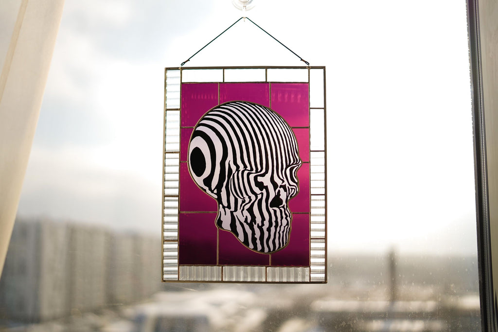 Optical Illusion Skull Stained Glass Panel 10x13 in, Gothic Home Decor, Skull Suncatcher, Macabre Art Gift, Handcrafted Window Hanging