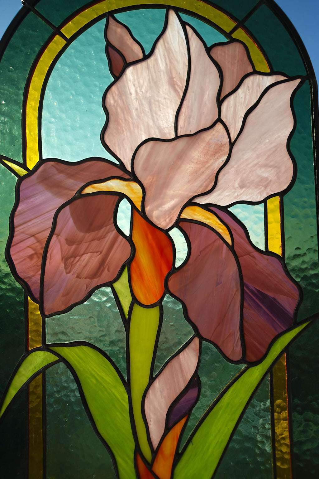 Iris Stained Glass Window Panel, Flower Suncatcher, Purple Floral Glass Art, Personalized Gift for Mom, Spring Garden Decor, Tiffany 8.5x14"