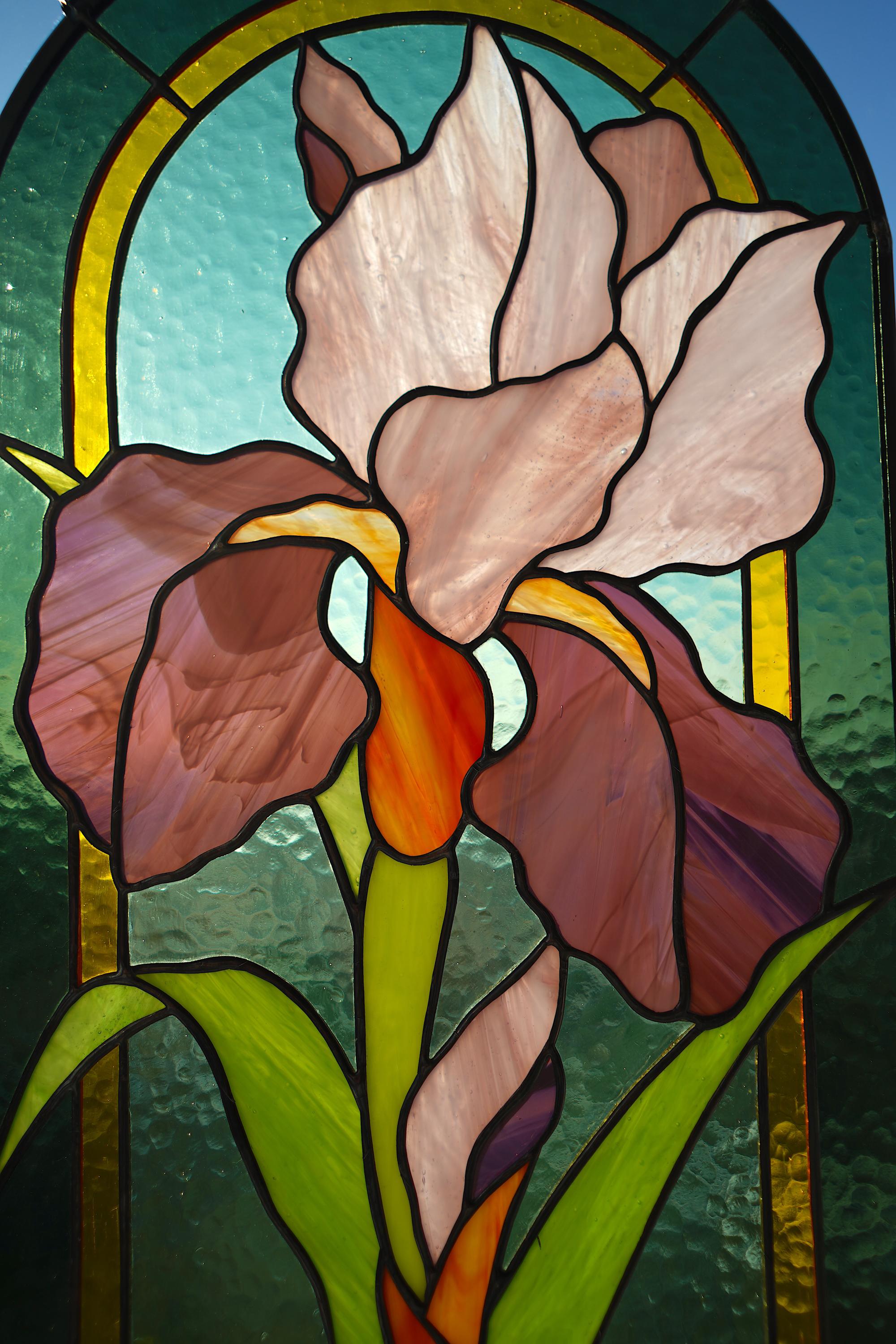 Iris Stained Glass Window Panel, Flower Suncatcher, Purple Floral Glass Art, Personalized Gift for Mom, Spring Garden Decor, Tiffany 8.5x14"