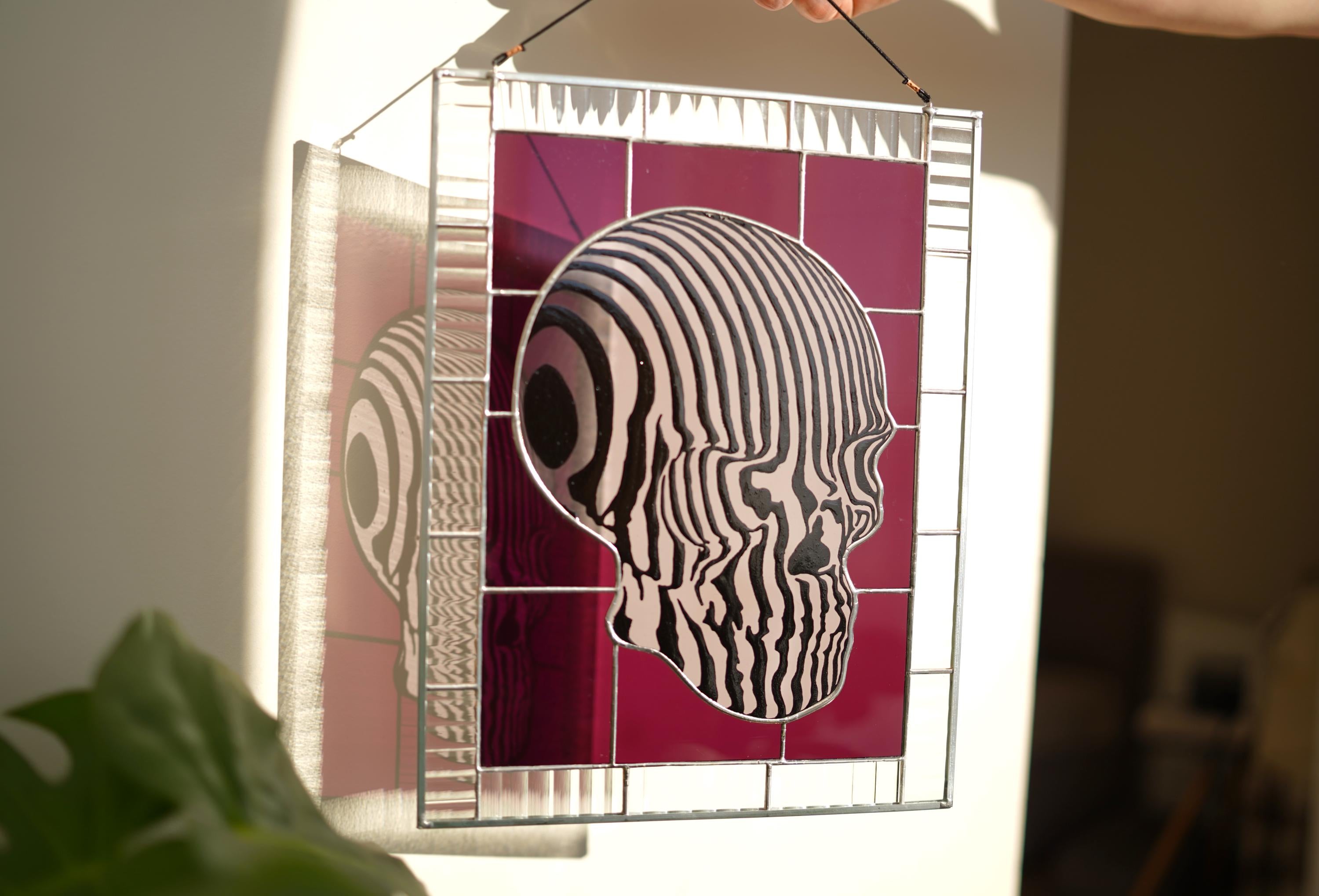 Optical Illusion Skull Stained Glass Panel 10x13 in, Gothic Home Decor, Skull Suncatcher, Macabre Art Gift, Handcrafted Window Hanging