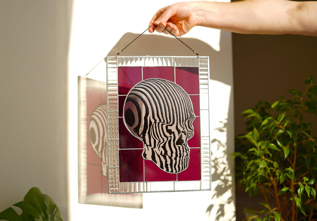 Optical Illusion Skull Stained Glass Panel 10x13 in, Gothic Home Decor, Skull Suncatcher, Macabre Art Gift, Handcrafted Window Hanging
